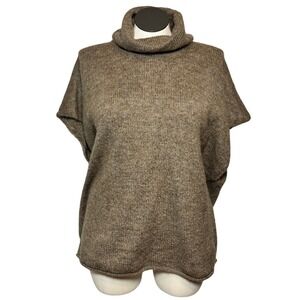 Womens Brown Marled Cowl Neck Sleeveless Sweater OSFM Oversized Knit Vest